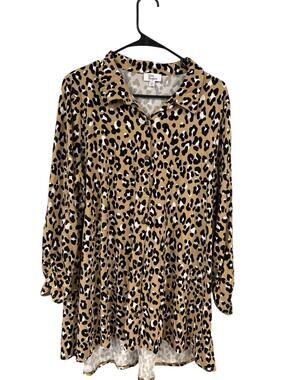 Kim Rogers Shirt Womens XXL Button Up Ultra Stretchy Animal Print Tan Flowy